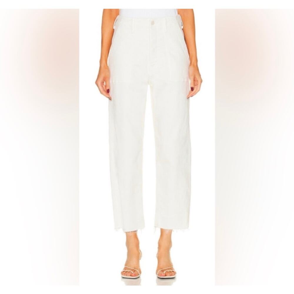 MOTHER The Patch Pocket Private Ankle Fray White Cropped Denim Jeans, size 31